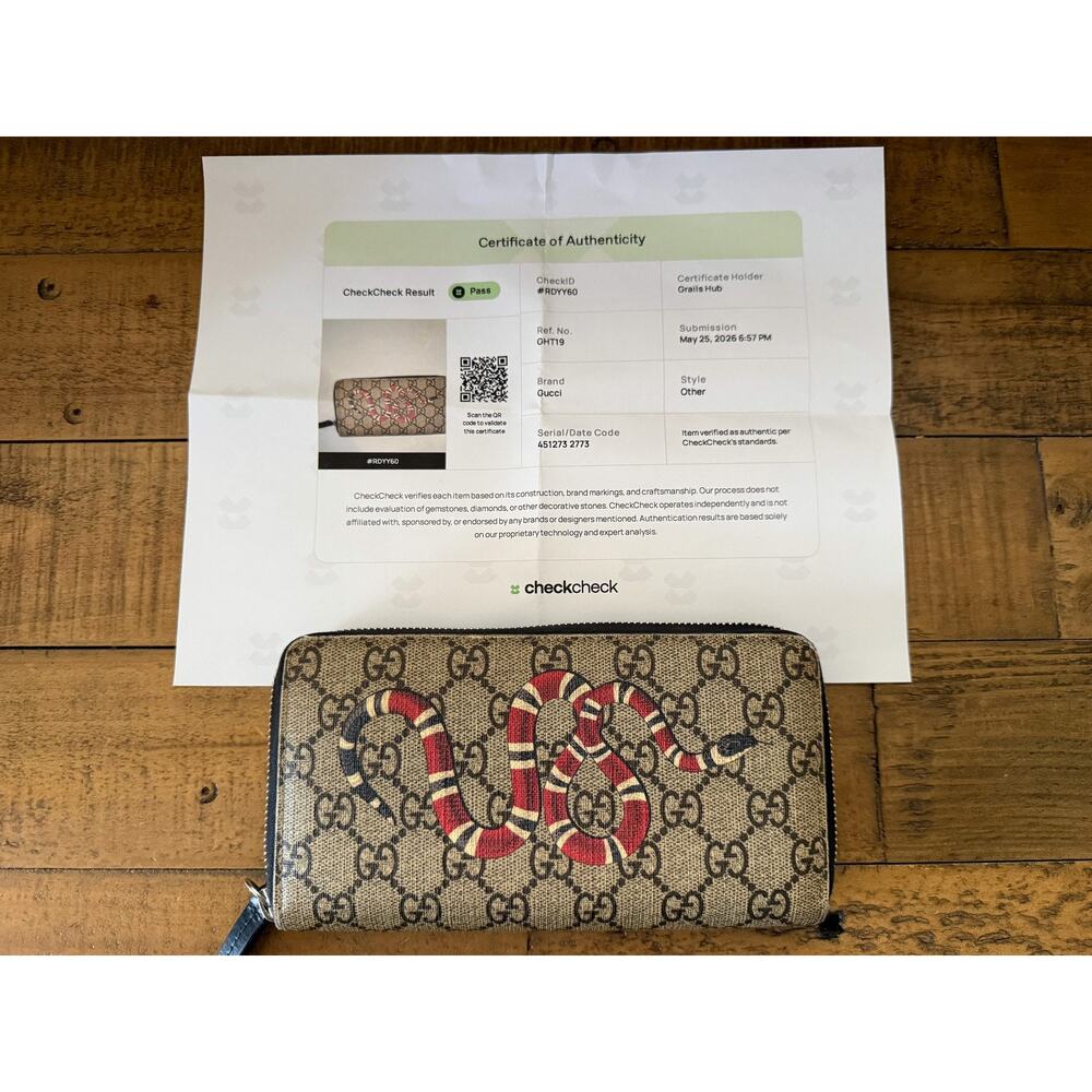 Gucci Wallet Mens GG Supreme Canvas Snake Print Zip Around Long Wallet W/COA - Picture 11 of 14
